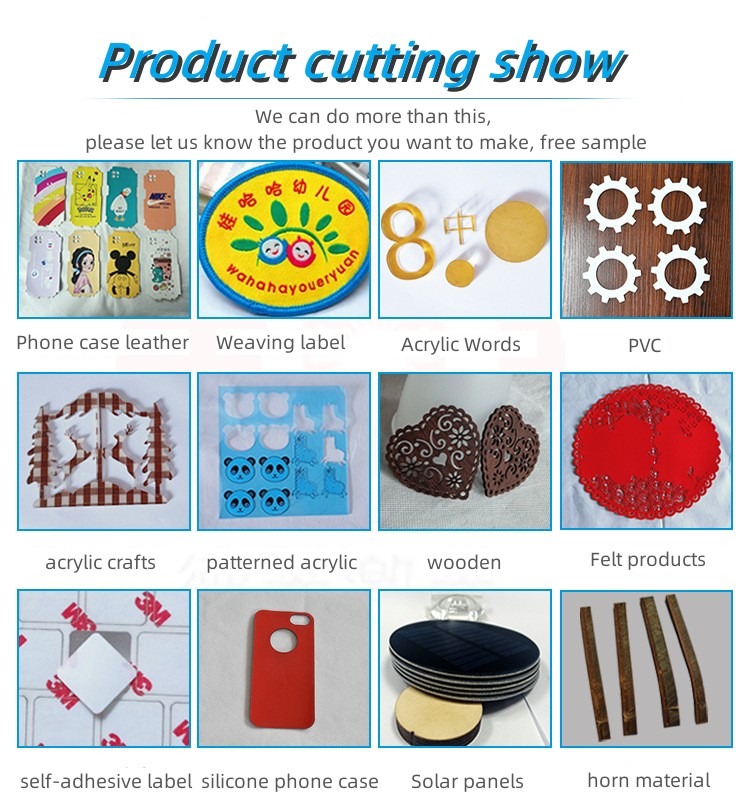 CO2 laser cutting samples across acrylic, plywood, PVC, felt, and leather