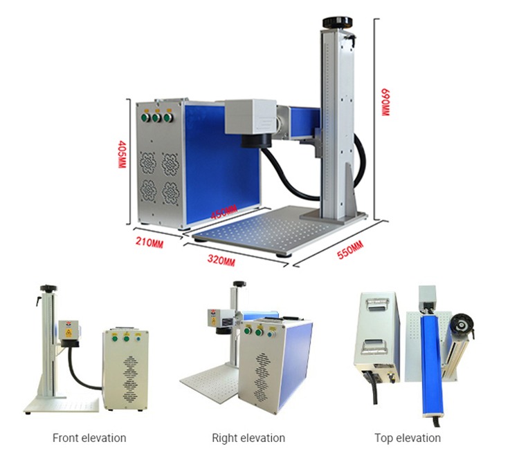 Desktop fiber laser marking machine with galvo head and Z-axis column