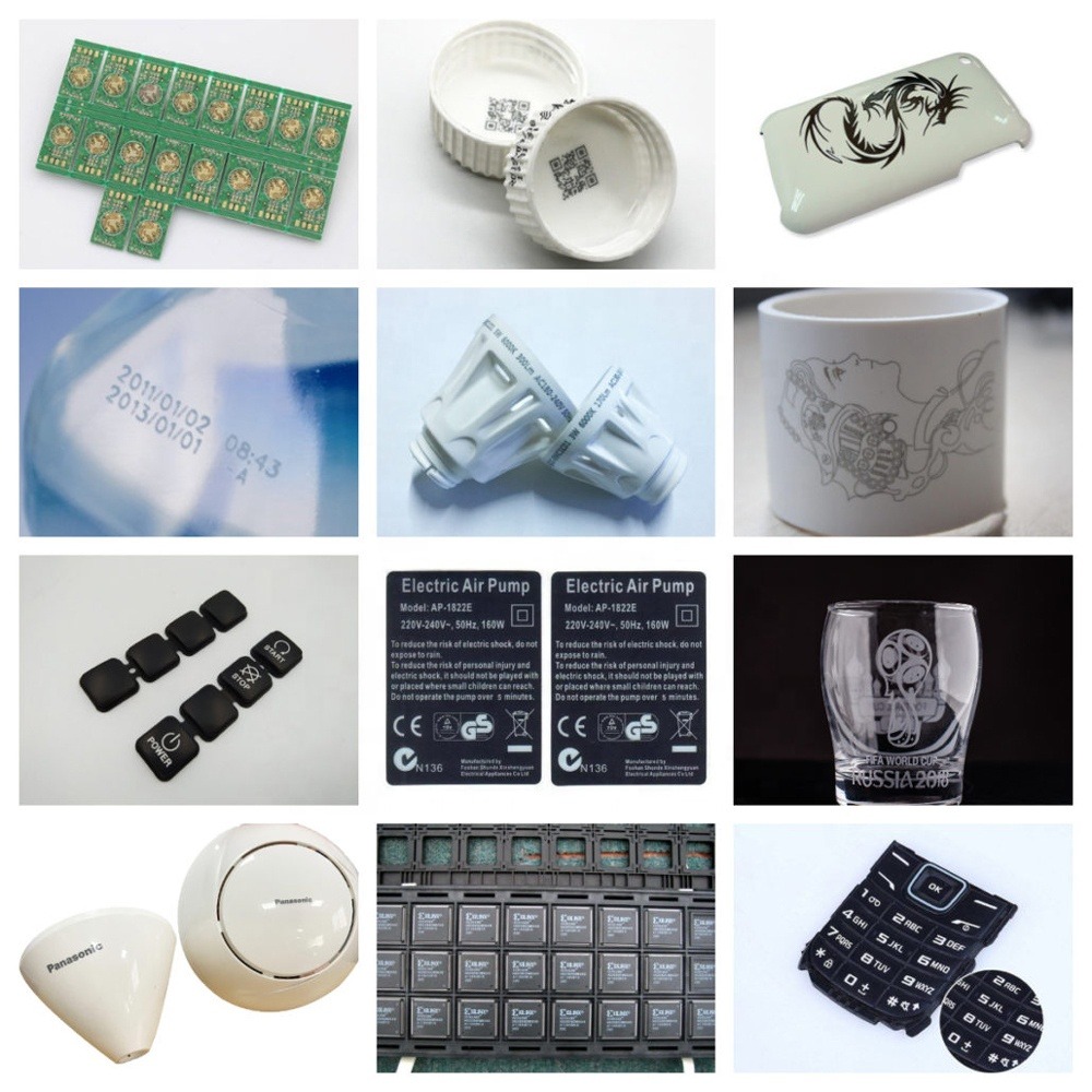 UV laser marking samples on PCB modules, IC chips, and plastic housings